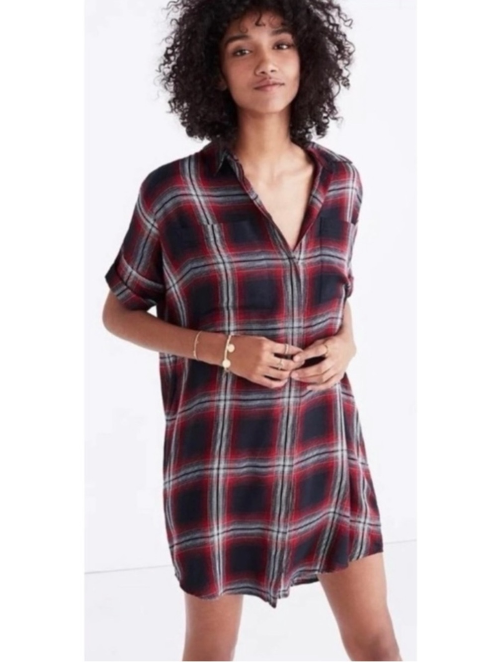 MADEWELL | Courier Flannel Shirt Sleeve Shirtdress in Rollins Plaid Sz.‎ XS 90’s